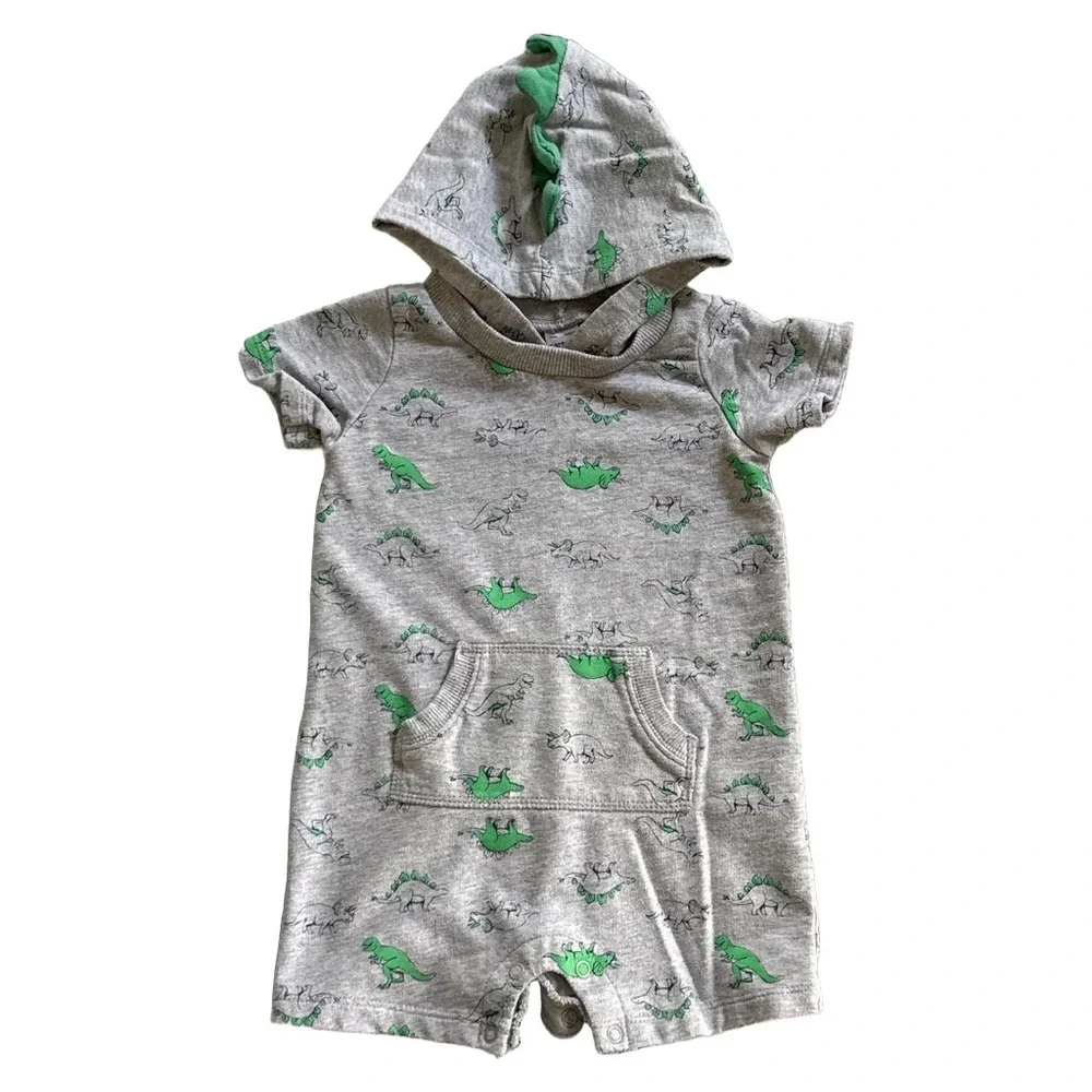 Carter's Dinosaur Hooded Romper & Way to Celebrate Star Denim Romper Lot 18M
